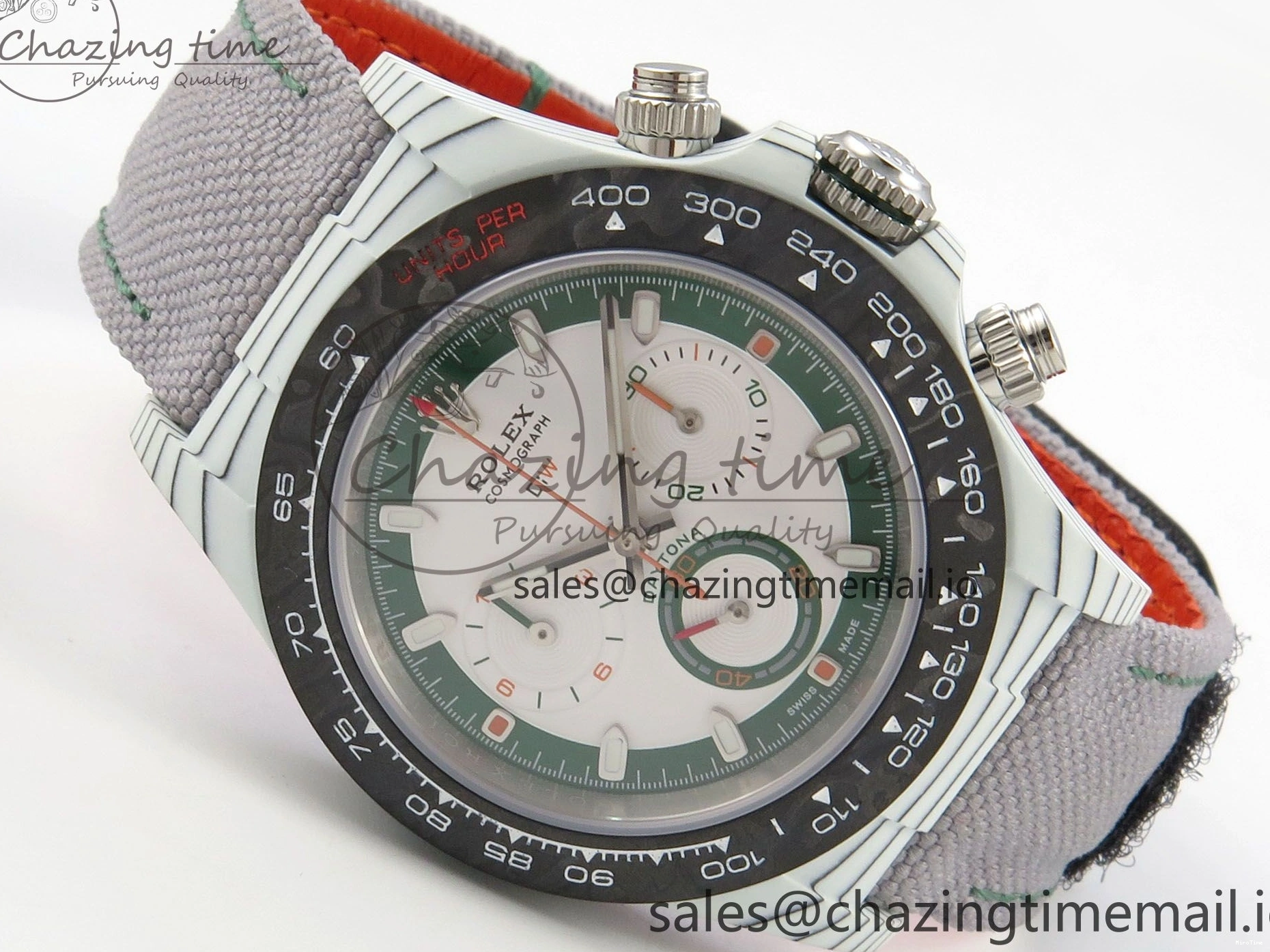 MiroTime 0312 TimelessDesign Daytona DIW Carbon Case and Bezel DIWF Edition White Green Dial on Grey Nylon Strap A 51